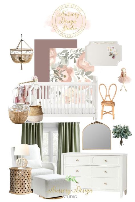 Portfolio Archive - Nursery Design Studio Green Nursery Girl, Pink And Green Nursery, Floral Baby Nursery, Nursery Design Board, Modern Baby Room, Girl Room Inspiration, Nursery Designs, Baby Nursery Inspiration