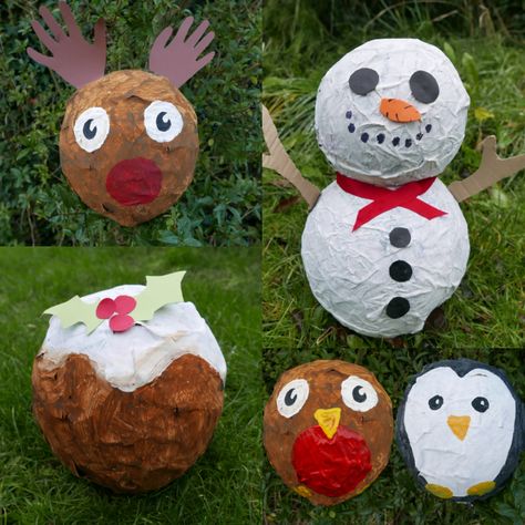 Make Paper Mache Paste, Paper Mache Christmas Decorations, Paper Mache Balloon, Paper Mache Ideas, Christmas Paper Mache, Christmas Decor Crafts, Ornaments Diy Kids, Cardboard Christmas, Paper Mache Christmas