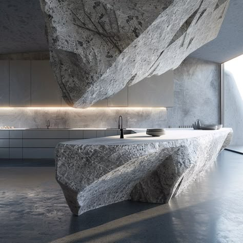 Neil Leach | MONOLITHIC KITCHENS A study of kitchens inspired by Stonehenge. #ai #aiart #artificialintelligence #midjourney #midjourneyart… | Instagram White Stone Kitchen, Industrial Pictures, Granite Architecture, Monolithic Design, Stone Kitchen Island, Stone Bathtub, Homemade Home Decor, Stone Bar, Stone Kitchen