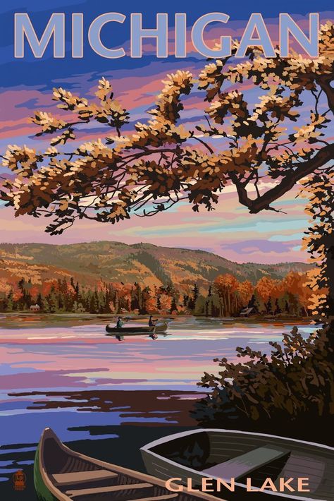 Lake Hopatcong, Glen Lake, Minnesota Lake, Steamboat Springs Colorado, Lake Scene, Retro Travel Poster, Steamboat Springs, Scene Art, Lake Sunset