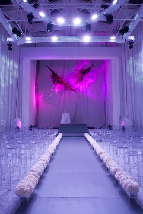 Futuristic Wedding, Modern Wedding Ceremony, Wedding Ceremony Ideas, Indoor Wedding Ceremonies, Wedding Exits, Ceremony Design, Preowned Wedding Dresses, Wedding Activities, Event Lighting