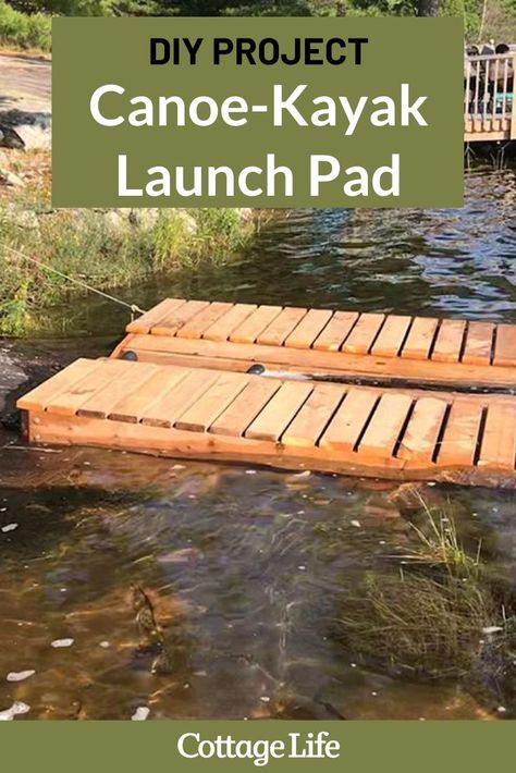 This DIY kayak and canoe launch pad will change the way you start your paddle. #DIY #project #woodworking #build #canoe #kayak #watersports #CottageLife Kayak Ramp Diy, Kayak Dock Launch Diy, Diy Kayak Launch Ramp, Kayak Dock Launch, Paddle Boat Storage, Diy Kayak Launch, Kayak Launch Ramp, Dock Ideas Lakeside, Kayak Ramp