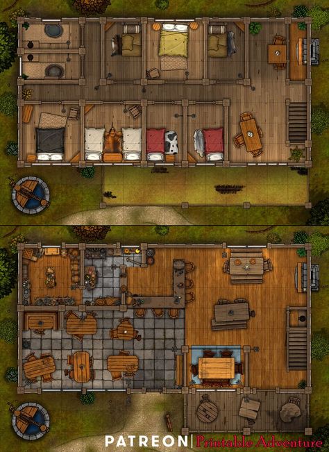 A simple tavern battlemap for Dnd or other tabletop games. Tavern Battlemap, Dnd World Map, Building Map, Battle Map, Dungeon Master's Guide, Savage Worlds, Tabletop Rpg Maps, Dnd Dragons, Map Background