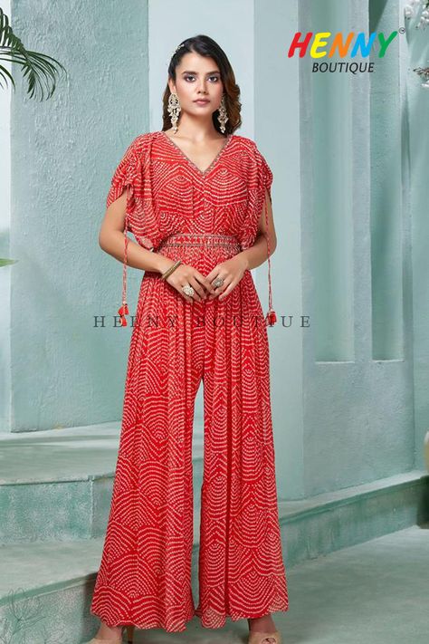 Bandhani Dress Pattern, Bandhej Print, Bachelorette Party Photo, Function Dresses, Red Outfits, Bandhani Dress, Mehndi Designs Bridal Hands, Fancy Kurti, Indo Western Dress