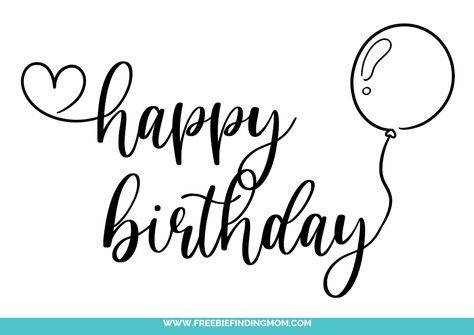 This happy birthday in cursive writing free printable is filled with a whole lot of heart since it's featuring a heart and a balloon. Happy Birthday In Cursive Fonts, Happy Birthday Fancy Lettering, Happy Birthday Written In Style, Different Ways To Write Happy Birthday, Happy Birthday Calligraphy Printable, Happy Birthday Svg Free Cricut, Birthday Writing Ideas, Happy Birthday Writing Fonts, How To Write Happy Birthday In Style