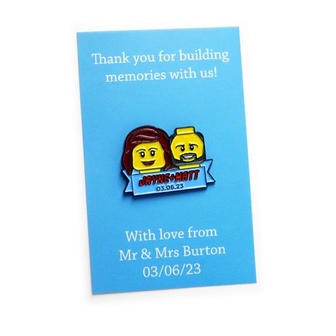 We love, love 💘 Our custom lego head wedding favours are such a great way for your wedding guests to remember your special day! 💍 #EnamelPins #EnamelPin #CustomPins #PinBadges #Lego #Wedding #WeddingIdeas #WeddingFavours #WeddingFavors Alternative Wedding Favors, Affordable Wedding Favours, Lego Wedding, Lego Head, Custom Lego, Wedding Guests, Your Special, Love Love, Wedding Favor