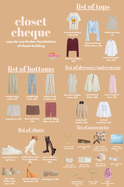 A capsule wardrobe builds a foundation with pieces that harmoniously go with each other. To build one, start with a color palette. Then depending on the season, what is trending, or your personal style create a color scheme that helps you pick colors that blend well with you. Then select places with silhouettes, fabric, and quality that are the go-tos for your lifestyle. For our capsule wardrobe, we got our pieces from H&M that made the list as well as other stores for shoes and accessories. Color Pallets Clothes Outfit, Color Palette Capsule Wardrobe, Building A Capsule Wardrobe, Clothes Outfit, Built In Wardrobe, Color Pallets, How To Better Yourself, The List, A Color