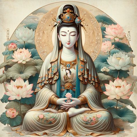 Quan Yin Classical Style With Lotuses 5th Avenue New York, Quan Yin, Classical Style, Divine Feminine, Lotus, Zen, Spirituality, Branding, Statue