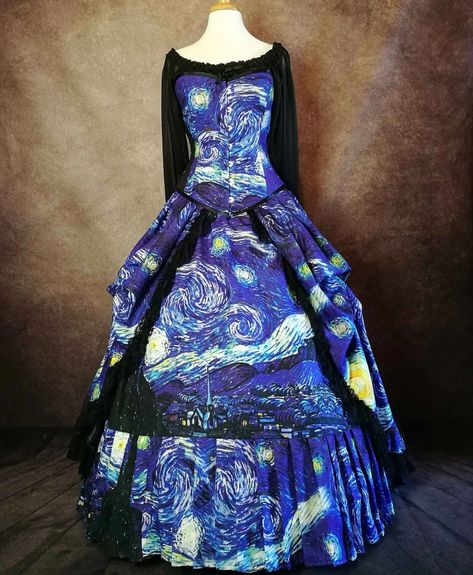 dress,starry night,fine art,etsy Corset Gown Victorian, Starry Night Gown, Art Corset, Corset Gowns, Gown Victorian, Starry Night Dress, Victorian Wedding Dress, Victorian Corset, Night Skirt