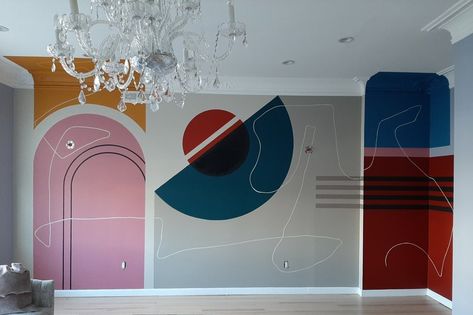 Brooklyn Abstract — Liz Kamarul Retro Wall Paint, Liz Kamarul, Floor Ideas, Creative Wall, Retro Wall, Wall Paint, Lighted Bathroom Mirror, Brooklyn, Home Sweet Home