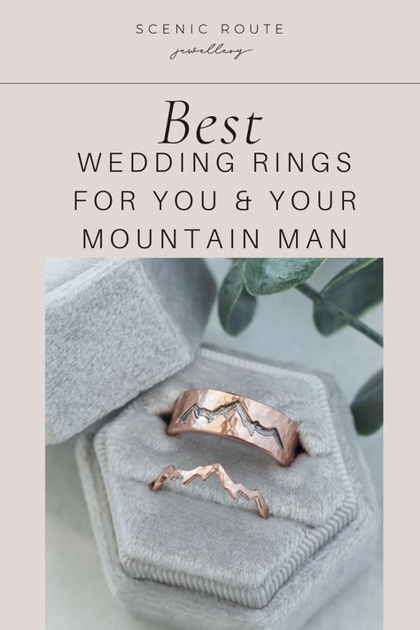 Homemade Engagement Rings, Custom Made Wedding Rings, Outdoorsy Wedding Ring, His And Hers Wedding Rings Sets, One Of A Kind Wedding Rings, Mountain Ring Women, Outdoorsy Engagement Rings, Wedding Ring Ideas Unique, Engagement Rings For Him