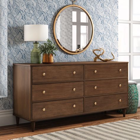 Brown Dresser, Dresser Wood, Casa Vintage, Wayfair Furniture, Primary Bedroom, Double Dresser, 6 Drawer Dresser, Dovetail Drawers, Dressers And Chests