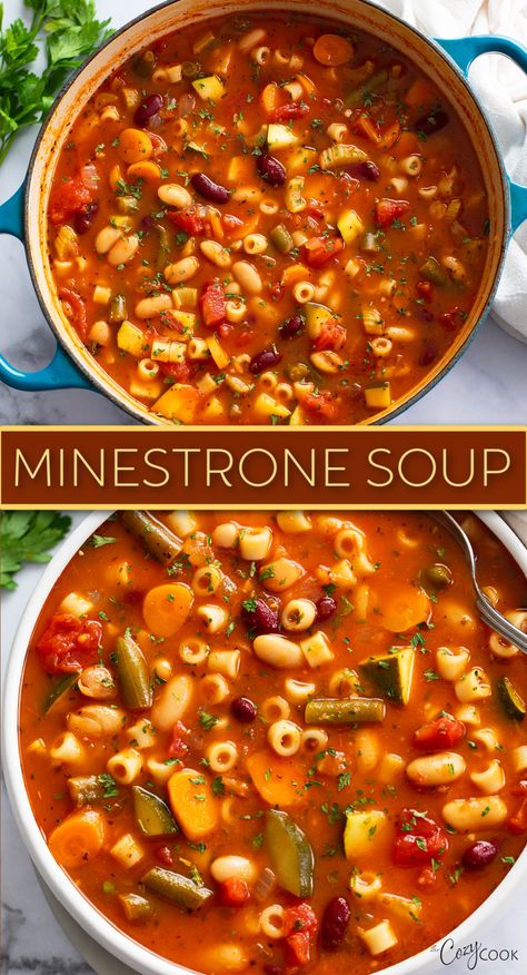 minestrone soup with pasta, a mix of vegetables, and beans. Pioneer Woman Minestrone Soup, Spaghetti Factory Minestrone Soup, Taste Of Home Minestrone Soup, Minestrone Soup Recipe No Pasta, Minestrone Soup Low Carb, Single Serve Soup Recipes, Progresso Minestrone Soup Recipe, Crock Pot Soups And Stews Healthy, Soups For Freezing