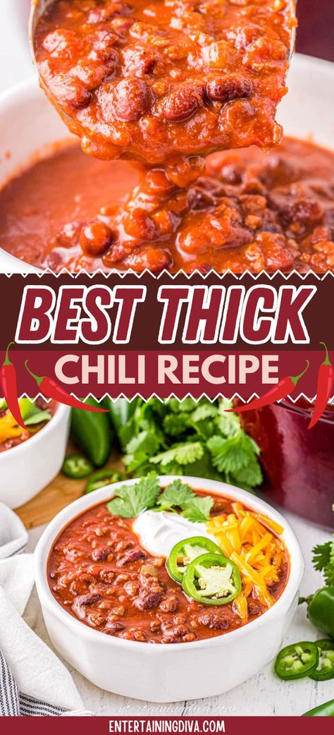 Best Thick Chili Thick And Hearty Chili, Thick Hearty Chili, Chili Recipe Thick, Thick Crockpot Chili, Thick Chilli Recipes, Homemade Chili Recipe Crockpot, Thick Chili Recipe, Chilli Recipe Crockpot, Thick Chili