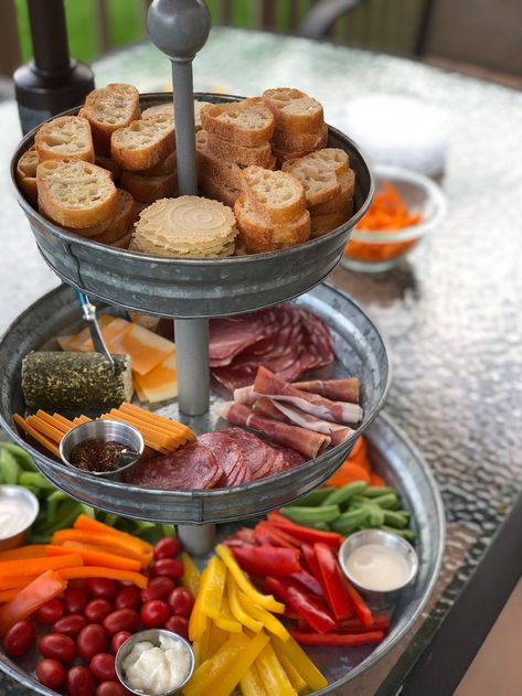 3 Tier Serving Tray Food Ideas, 3 Tier Charcuterie Board, Rustic Wedding Cocktail Hour, Food Tray Ideas, Thanksgiving Food List, Charcuterie Trays, Christmas Hosting, Ball Event, Wedding Cocktail Hour