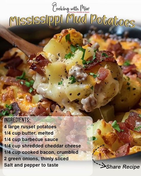 Mississippi Mud Potatoes, My Heavenly Recipes, Heavenly Recipes, Ranch Dressing Recipe, Mississippi Mud, Food Infographic, Twice Baked Potatoes, Bbq Pulled Pork, Sausage Gravy