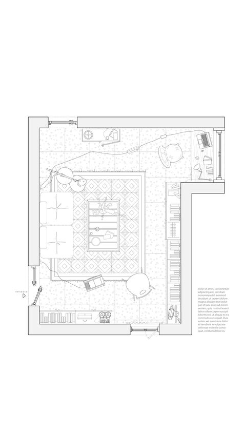 Architectural plan of a study room from a residential project. Graphic Plan Architecture, Procreate Architecture Plan, Plan Graphic Architecture, Architectural Plan Drawing, Study Room Plan, Architecture Plan Design, Archicad Projects, Workshop Floor Plan, Architecture Plan Drawing