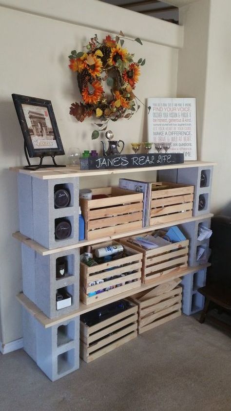 For my workspace revamp I needed organized storage, and I needed to be able to stack it so it was no longer creeping out into the room. I have seen lots of posts about cinder block shelving, so I thought that would be a creative way to build what I needed Cinder Block Shelves, Cinder Block Furniture, Diy Dorm Decor, Dorm Diy, Shelves Diy, Organized Storage, Diy Office, My Workspace, Cinder Block