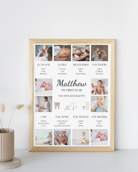 Milestone Birthday Sign, 1st Birthday Photo Collage Sign, 1st Birthday Milestone Board, Printable Baby's First Year Poster Template 1st Birthday Photo Collage, 1st Birthday Milestone Board, Birthday Photo Album, Birthday Milestone Board, 1st Birthday Photo, Birthday Photo Collage, Collage Foto, Milestone Board, Year Poster