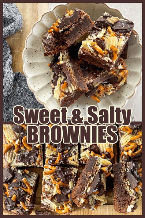 Sweet and Salty Brownies combine pretzels, potato chips and dark chocolate together to make the perfect brownies! Salty Brownies, Salty Desserts, Perfect Brownies, Dessert Bar Recipe, Homemade Donuts, Brownies Recipe Easy, Sweet Tarts, Best Dessert Recipes, Brownie Recipes