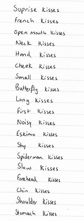 kisses// Grab Her And Kiss Her Quotes, Shoulder Kisses Aesthetic, Different Type Of Kisses, No One Loves You, Different Kinds Of Kisses, Shoulder Kiss, Kinds Of Kisses, Longest Kiss, Types Of Kisses