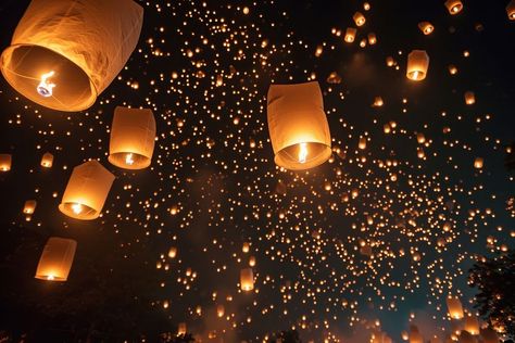 Sky lanterns in the night sky lighting illuminated celebration. AI generated Image by rawpixel. | premium image by rawpixel.com / audi Chinese Lantern Festival, Celebration Images, Sky Lanterns, Lantern Festival, Chinese Lanterns, Beautiful Landscape Wallpaper, The Night Sky, Landscape Wallpaper, Sky Aesthetic