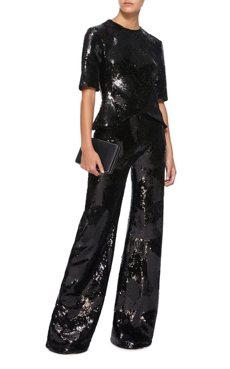 Brandon Maxwell Sequin Moon Top Sequin Pants Outfit Night Out, Sequin Pants Outfit, Sequins Pants Outfit, Sequin Pant, Black Attire, Outfit Night, Brandon Maxwell, Sequin Pants, Eve Outfit