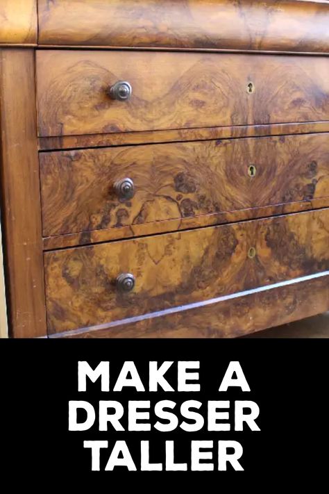 How to Make a Dresser Taller Make Dresser Taller, How To Make A Dresser Taller, Long Living Room Design, Short Dresser, Top Of Dresser, Tall Drawers, Furniture Risers, Long Living Room, Space Saving Hacks