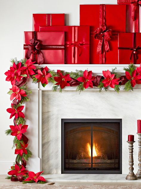 Lush Christmas, Holiday Diy Projects, Holiday Mantel, Poinsettia Wreath, Christmas Fireplace Decor, Christmas Mantel, Pine Cone Decorations, Christmas Mantel Decorations, Hooked Wool