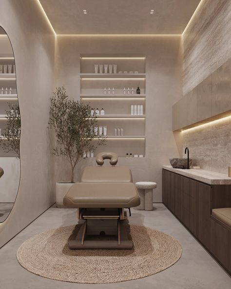 Esthetician Office Aesthetic, Small Beauty Suite Ideas, Beauty Studio Interior Ideas, Medspa Suite Decor, Clinic Aesthetic Interior, Spa Interiors Ideas, Med Spa Room Decor, Salon Interior Design Esthetician, Classy Beauty Salon