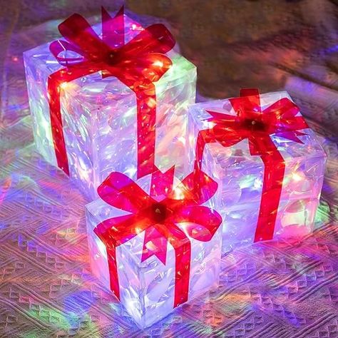 Amazon.com: Hourleey Set of 3 Christmas Lighted Gift Boxes, Pre-lit 60 LED Light Up Present Boxes Ornament Decorations for Indoor Outdoor Xmas Tree Home Yard Lawn Decor (Multicolor) : Patio, Lawn & Garden Christmas Present, Gift Boxes, Multi Colored, Light Up, Lawn, Gift Box, Patio, Led, Christmas