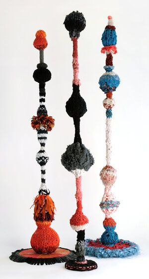 adrienne shishko Knitted Sculpture, Fabric Installation, Fiber Sculpture, Ceramic Artwork, Knit Art, Small Sculptures, Fabric Texture, Mixed Media Artists, Soft Sculpture