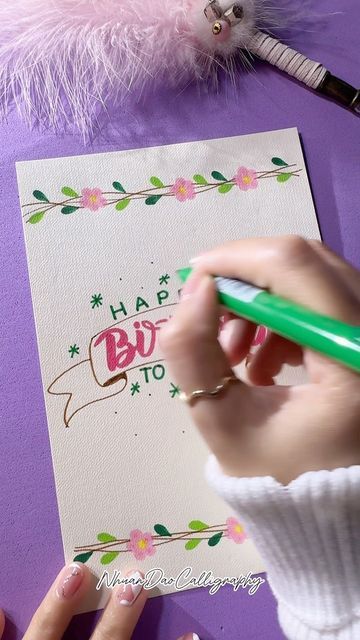 Birthday Caligraphy Easy, Brush Pen Birthday Card, Happy Birthday Calligraphy Hand Drawn, Birthday Wishes Calligraphy Greeting Card, Birthday Card Calligraphy Hand Drawn, Birthday Calligraphy, Happy Birthday Calligraphy, Tombow Pens, Lettering Handwriting