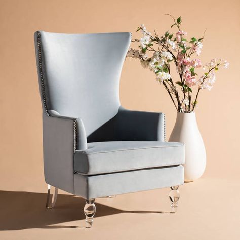 InspireMeHomeDécor Julia Velvet Wingback Chair & Reviews | Wayfair Modern Wingback Chair, Modern Wingback Chairs, Velvet Wingback Chair, Wingback Accent Chair, Printed Chair, Living Room Study, Chair Types, Furniture Outlet Stores, Wood Chair