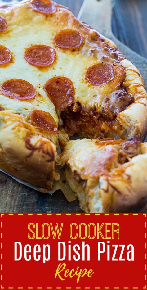 Slow Cooker Deep Dish Pizza - Spicy Southern Kitchen Crock Pot Pizza, Chicago Style Deep Dish Pizza, Pizza Lasagna, Deep Dish Pizza Recipe, Chicago Deep Dish Pizza, Crock Pot Recipe, Southern Kitchen, Cheese Sausage, Pizza Recipes Homemade