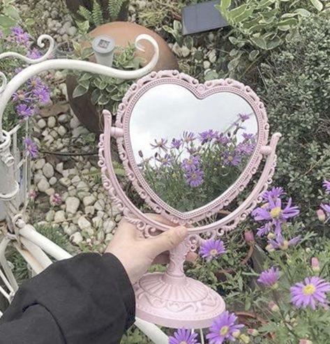 heart-shaped mirror, corragecore decor, coquette decor Gadgets Aesthetic, Coquette Heart, Pastel Aesthetic Room, Heart Shaped Mirror, Light Academia Decor, Danish Pastel Aesthetic, Coquette Room Decor, Cottagecore Room Decor, Coquette Room