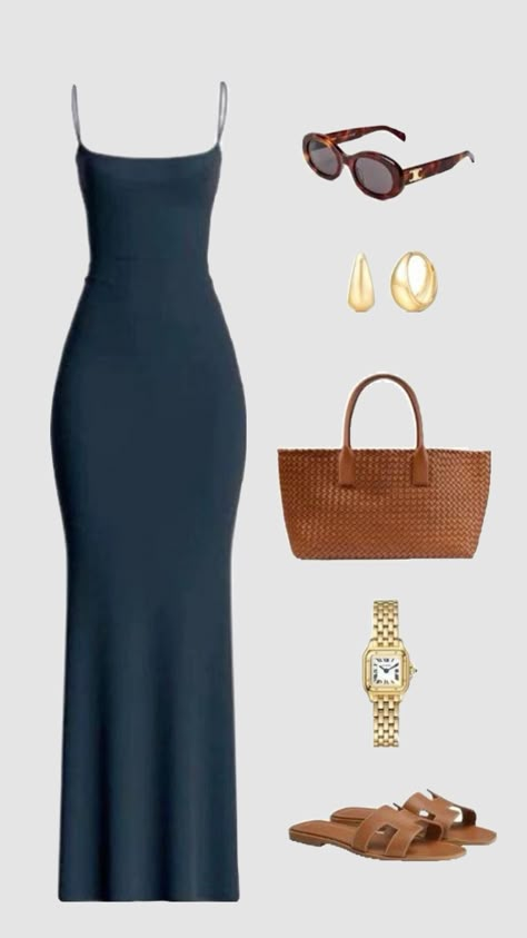 Blue Dress Classy, Gold Earing, Digital Content Creator, Brown Glasses, Mode Tips, Fest Outfits, Mode Zara, Effortlessly Chic Outfits, Classy Casual Outfits