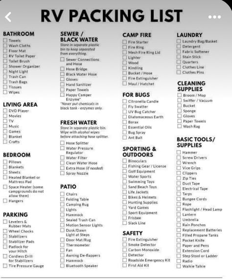 Travel Trailer Must Have List, Camper Supplies List, Camping List For Camper, Camper Necessities List, Camper Must Have List, Rv Must Have List, Trailer Necessities, Camper Packing List, Camper Checklist