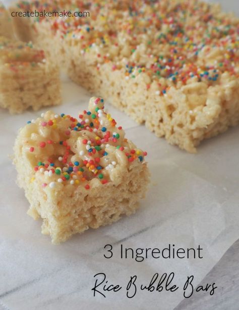 3 Ingredient Rice, Rice Bubble Slice, Bubble Bar Recipe, No Bake Slices, Rice Bubbles, Coconut Slice, Slice Recipe, Easy Rice, Lunchbox Treats