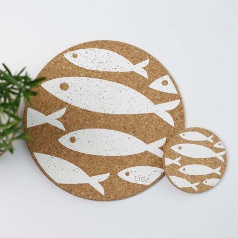 Cork Fish Placemats and Coasters | Graham & Green Cork Placemats, Cork Tree, Endangered Wildlife, Oak Forest, Printed Coasters, White Fish, Eco Living, Coaster Design, Cork Coasters