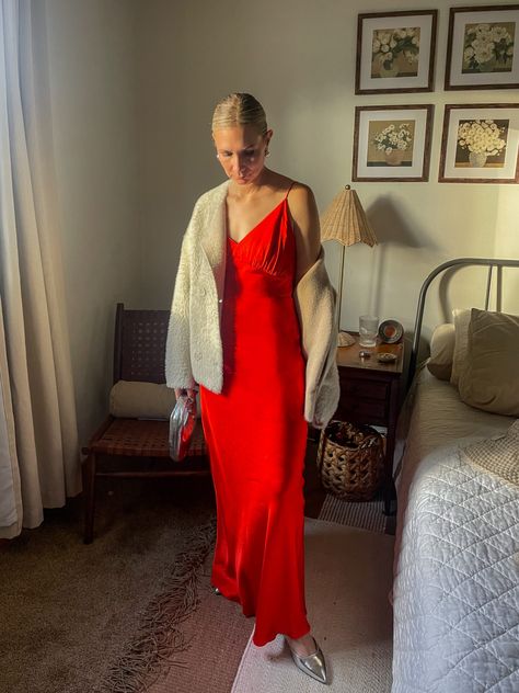 Red Midi Slip Dress Outfit, Red Slip Dress Outfits, Midi Slip Dress Outfit, Slip Dress Outfit, Red Midi, Sparkly Outfits, Red Slip Dress, Nye Outfits, Slip Skirts