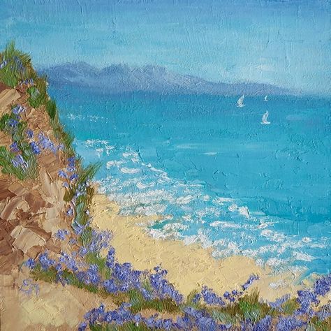 PolArtGallery - Etsy Aerial Views Landscape, Seashore Paintings, Coast Painting, Water Lilies Painting, Decorating Room, Coastal Artwork, Lily Painting, Seascape Art, City Painting