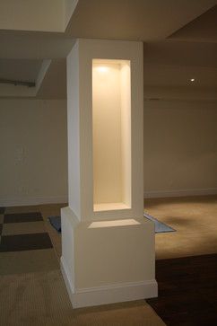 Basement Pole Covers, Basement Poles, Column Ideas, Design Interior Modern, Contemporary Basement, Metal Room Divider, Sliding Room Dividers, Hanging Room Dividers, Interior Columns