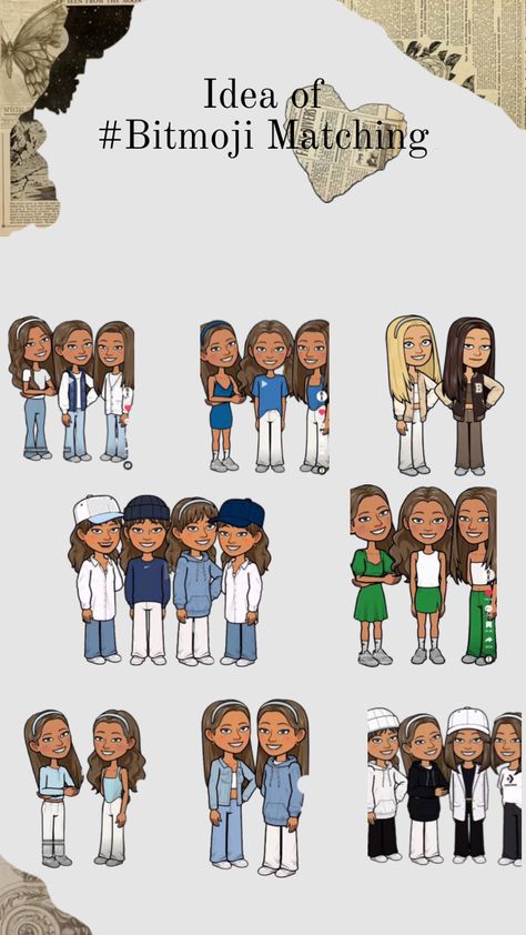 #bitmoji Bitmoji Outfits Baddie, Snapchat Best Friends, Cute Snapchat Bitmoji Ideas, Snapchat Avatar, Bff Matching Outfits, Bitmoji Outfits, Outfits Baddie, Bff Matching, Iphone Hacks