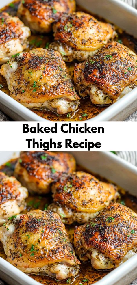 Searching for a no-fuss meal? This Baked Chicken Thighs recipe is delicious, easy to make, and perfect for any dinner. Juicy chicken thighs with crispy skin in under an hour! Flavorful Baked Chicken, Crispy Baked Chicken Thighs, Juicy Baked Chicken, Chicken Thighs Recipe, Thighs Recipe, Crispy Baked Chicken, Chicken Thigh Recipes Baked, Quick Chicken, Baked Chicken Thighs