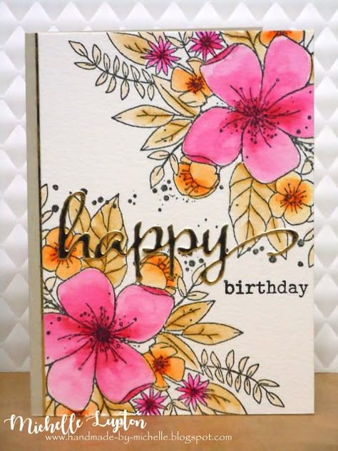 Gold and florals Floral Cards Design Handmade, Watercolor Birthday Cards, Birthday Card Drawing, Altenew Cards, Brush Markers, Paint Cards, Hello Lovely, Card Drawing, 수채화 그림