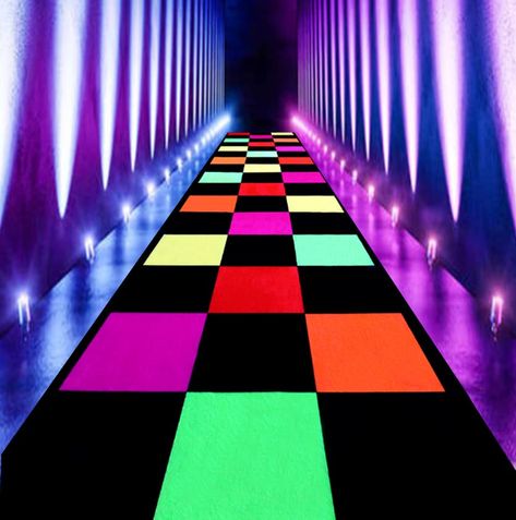 PRICES MAY VARY. GRID RUG DESIGN: This fluorescent hallway rug features multicolor grid patterns that can glow in the dark, creating an exciting visual effect. Fashionable printing technology and color block stitching design ensure that the pattern not fade, enhance the sense of modernity ANTI-SLIP & THICKENING: The bottom of UV blacklight reactive aisle runners is covered with a high density of non-slip points, combined with the design of low pile is less slippery even when dancing on it. If yo 80s Birthday Party, Light Up Dance Floor, 80s Birthday, 80s Birthday Parties, Bad Pic, Glow Birthday Party, Summer Dance, 80s Theme Party, Kids Camp