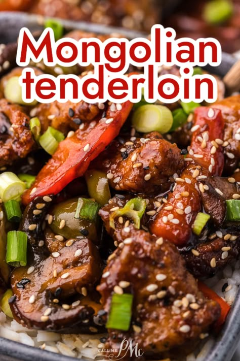 Tenderloin Beef, Mongolian Recipes, Asian Pork Tenderloin, Beef Tenderloin Recipes, Slow Cooker Pork Tenderloin, Asian Dinner Recipes, Asian Beef, Asian Pork, Tenderloin Recipes