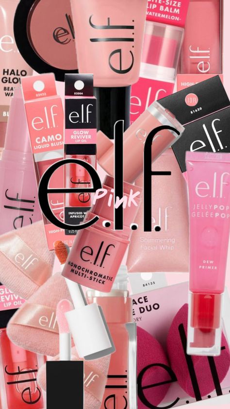 Pink e.l.f products, makeup, skincare, glitter, beauty Elf Glitter, Brand Gifts, Elf Products, Go Pink, Branded Gifts, Products Makeup, Lip Oil, Makeup Skincare, Lip Balm