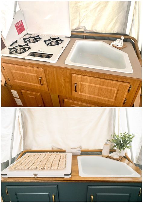 Pop Up Camper Layout, 16ft Camper Remodel, Camper Pop Up Remodel, Aliner Camper Remodel, Camper Cushion Makeover, Pop Up Camper Floor Remodel, Diy Camper Dinette, Vintage Pop Up Camper Remodel, Pop Up Camper Interior Design